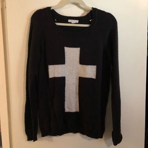 Forever 21 Black Cross Sweater Medium